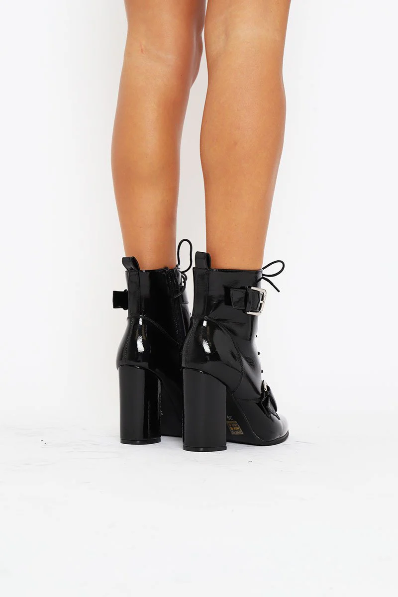 Black Patent Buckle Pointed Boots - Canyon - Image 5