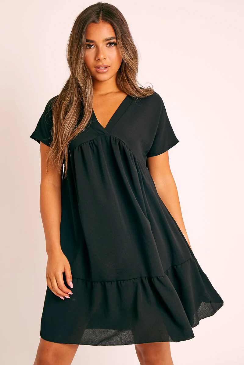 Black Plunge Smock Dress - Cambriella - Image 3