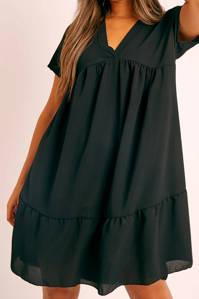 Black Plunge Smock Dress - Cambriella - Image 4
