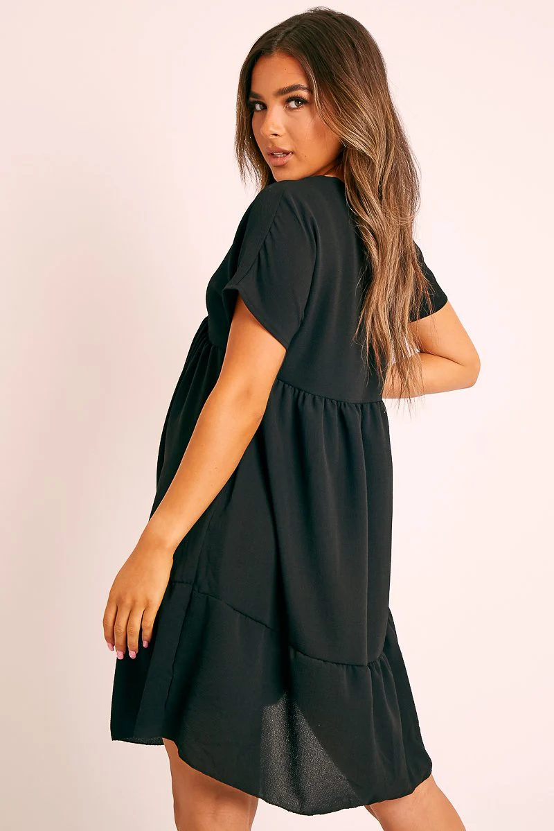 Black Plunge Smock Dress - Cambriella - Image 5