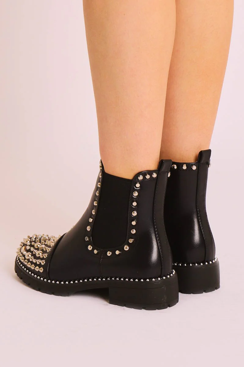 Black Silver Studded Chelsea Ankle Boot - Harini - Image 5