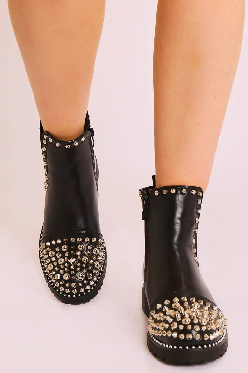 Black Silver Studded Chelsea Ankle Boot - Harini - Image 6