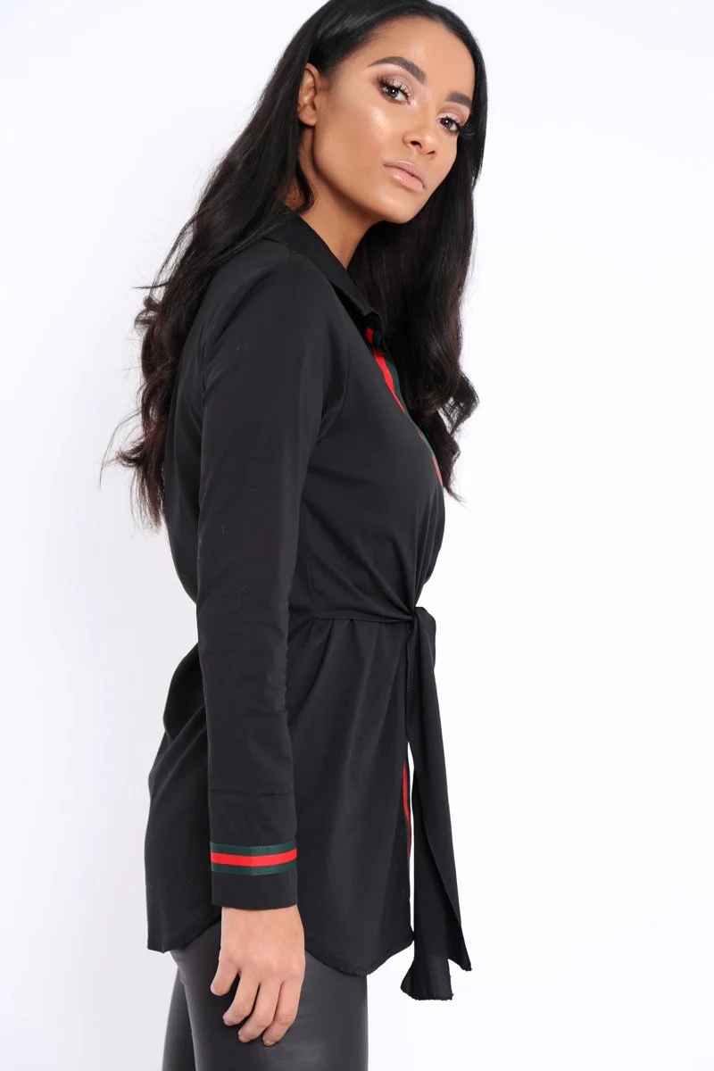 Black Stripe Shirt Dress - Idella - Image 3
