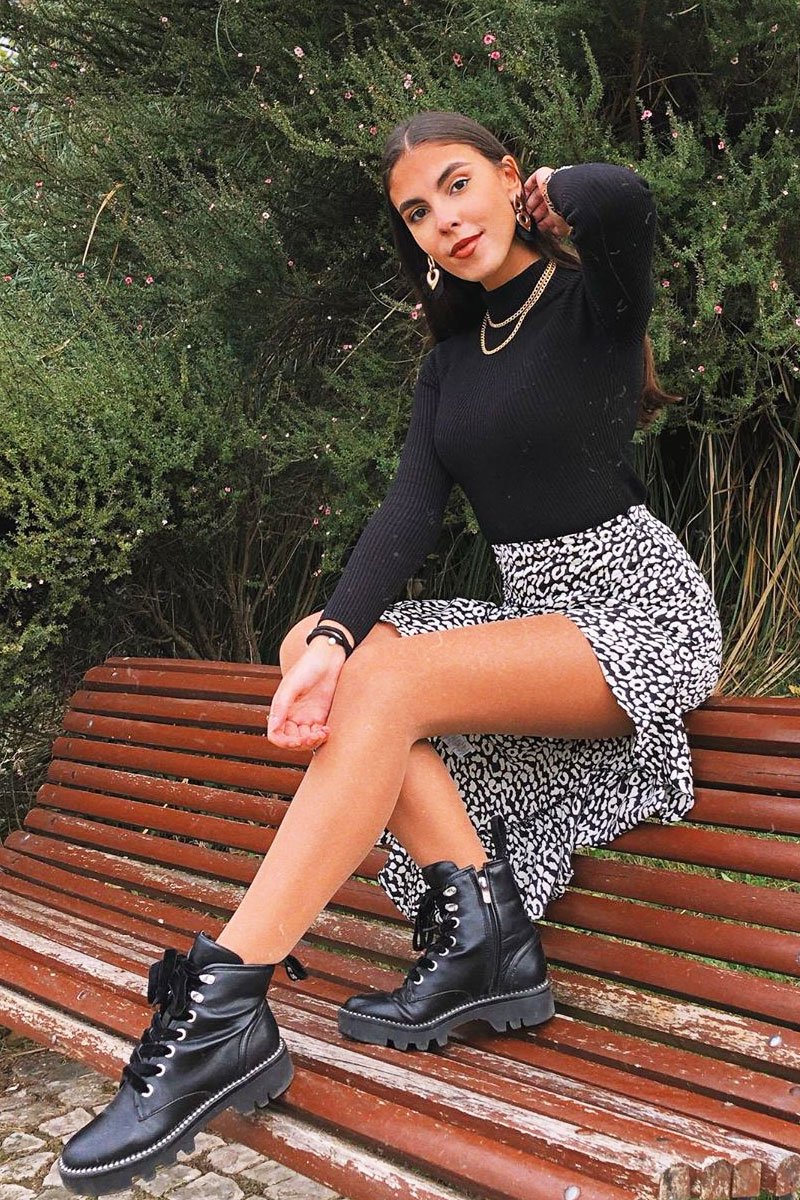 Black White Leopard Print Frilled Hem Midi Skirt - Julia - Image 6