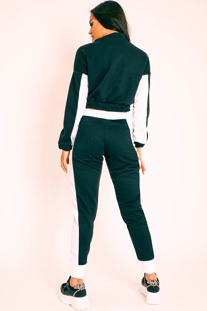 Black White Stripe Cuff Bottom Tracksuit Co-ord - Nadie - Image 3