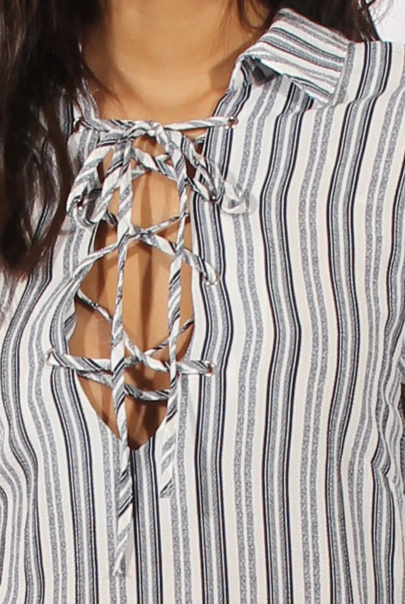 Blue & White Stripe Shirt Dress - Lavern - Image 5