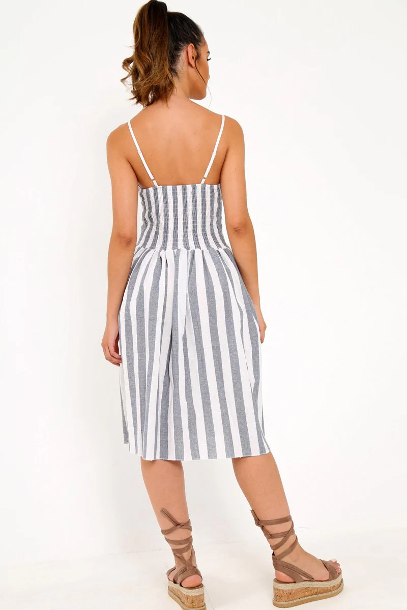 Blue And White Stripe Button Up Dress - Lilyanne - Image 5