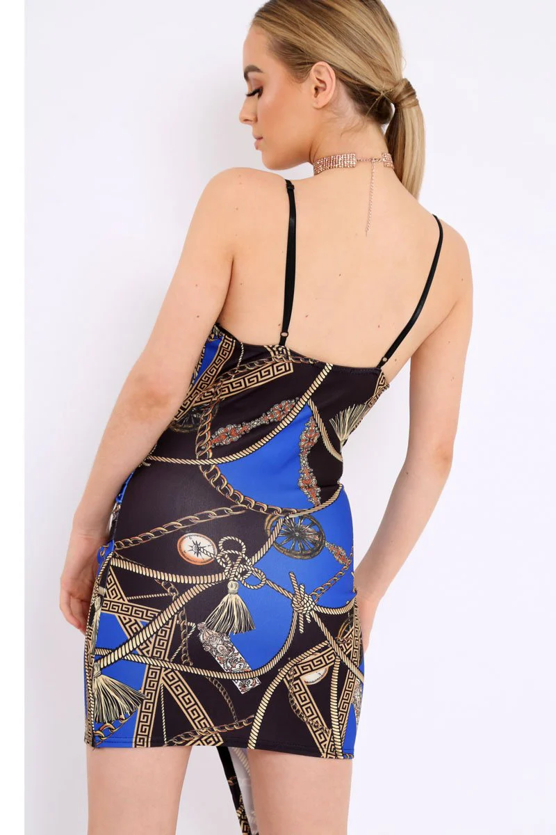 Blue Asymmetrical Rope Print Dress - Divina - Image 3
