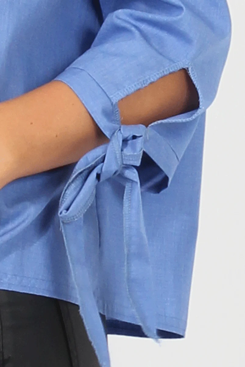 Blue Bardot Tie Cuff Top - Macy - Image 4