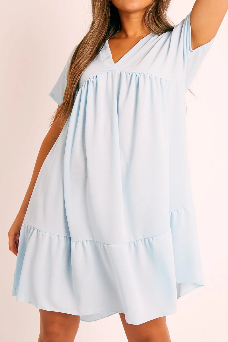 Blue Plunge Smock Dress - Cambriella - Image 3