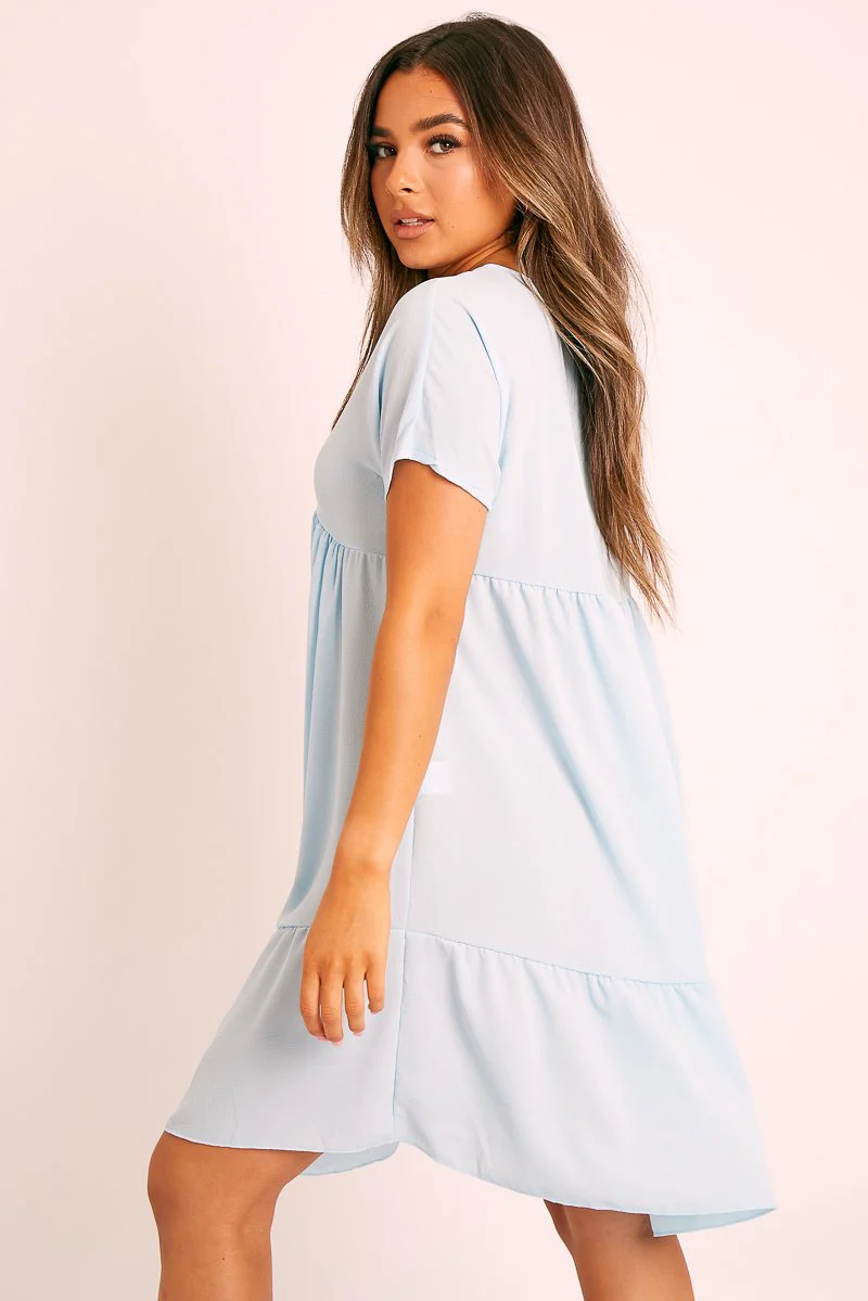 Blue Plunge Smock Dress - Cambriella - Image 4