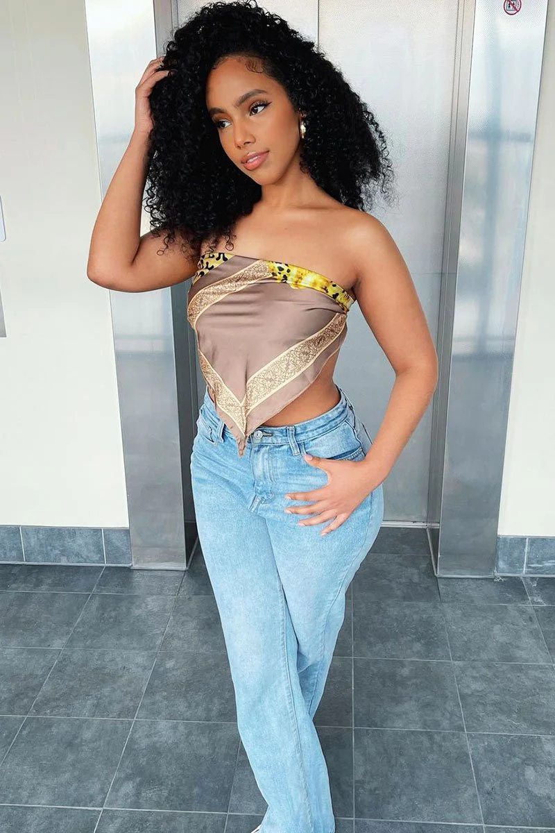 Brown Leopard Scarf Bandana Top - Malori - Image 8