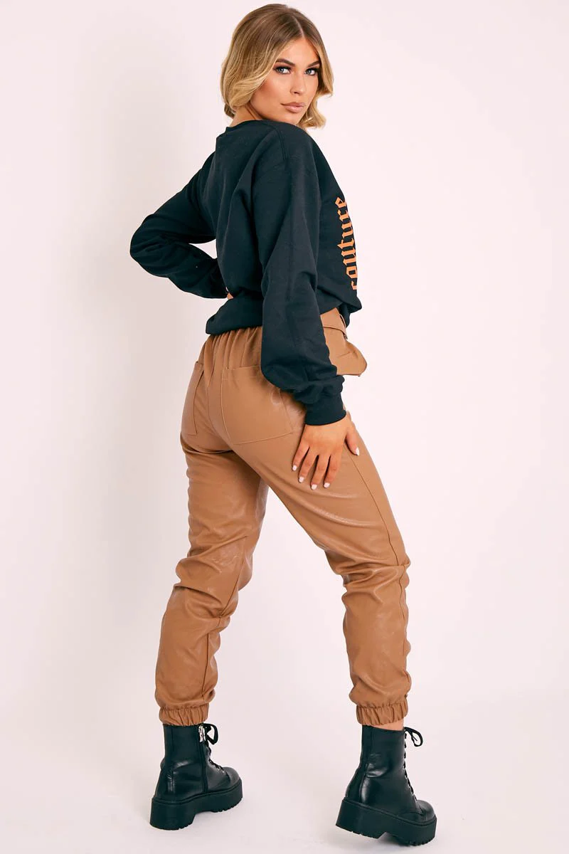 Camel Cargo Pouch Belted PU Joggers - Mishka - Image 4