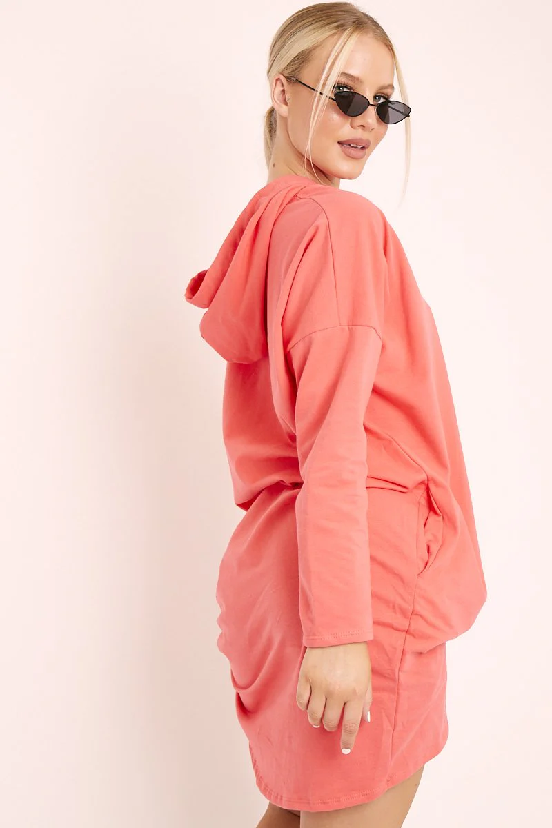 Coral Oversized Hoodie Jumper Dress - Mariah - Image 4