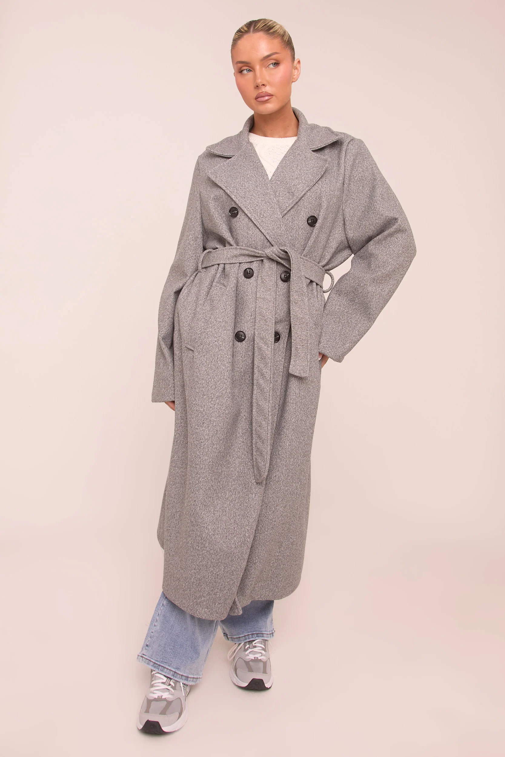 Grey Oversized Double Breasted Wool Look Coat - Eloise - Image 3