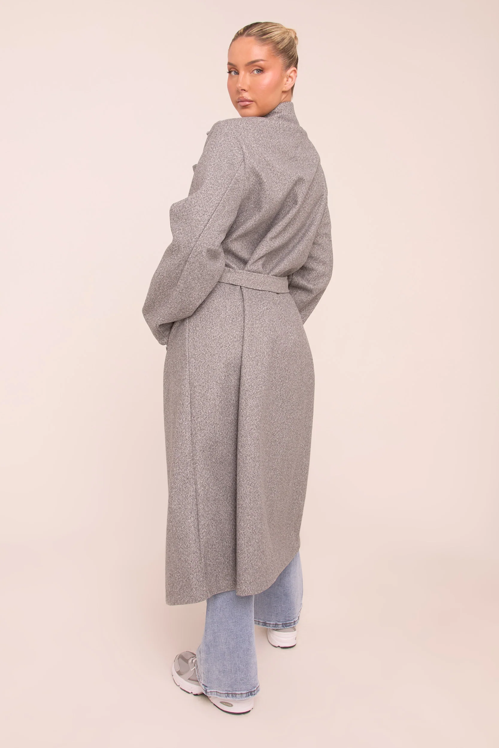 Grey Oversized Double Breasted Wool Look Coat - Eloise - Image 4