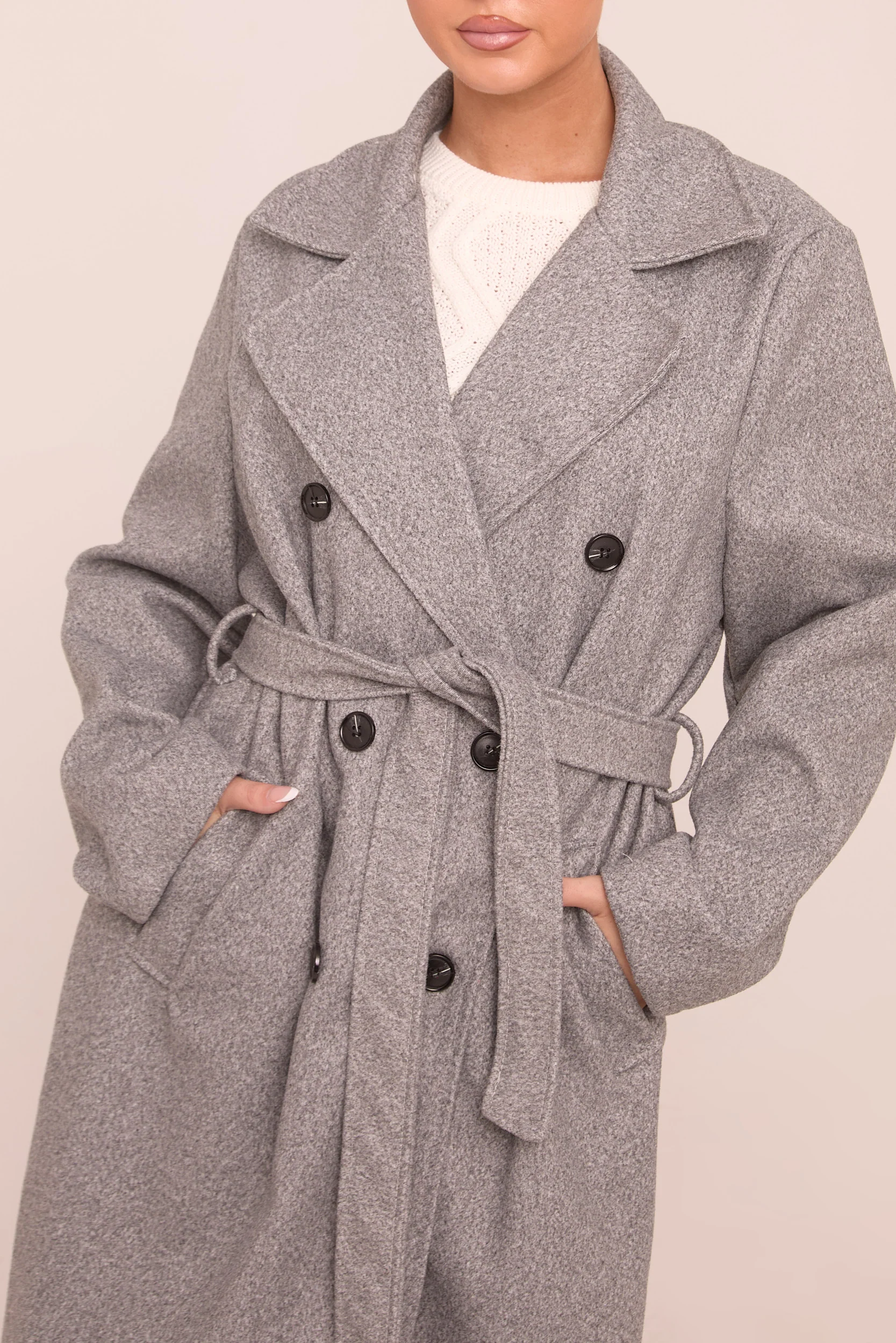 Grey Oversized Double Breasted Wool Look Coat - Eloise - Image 5