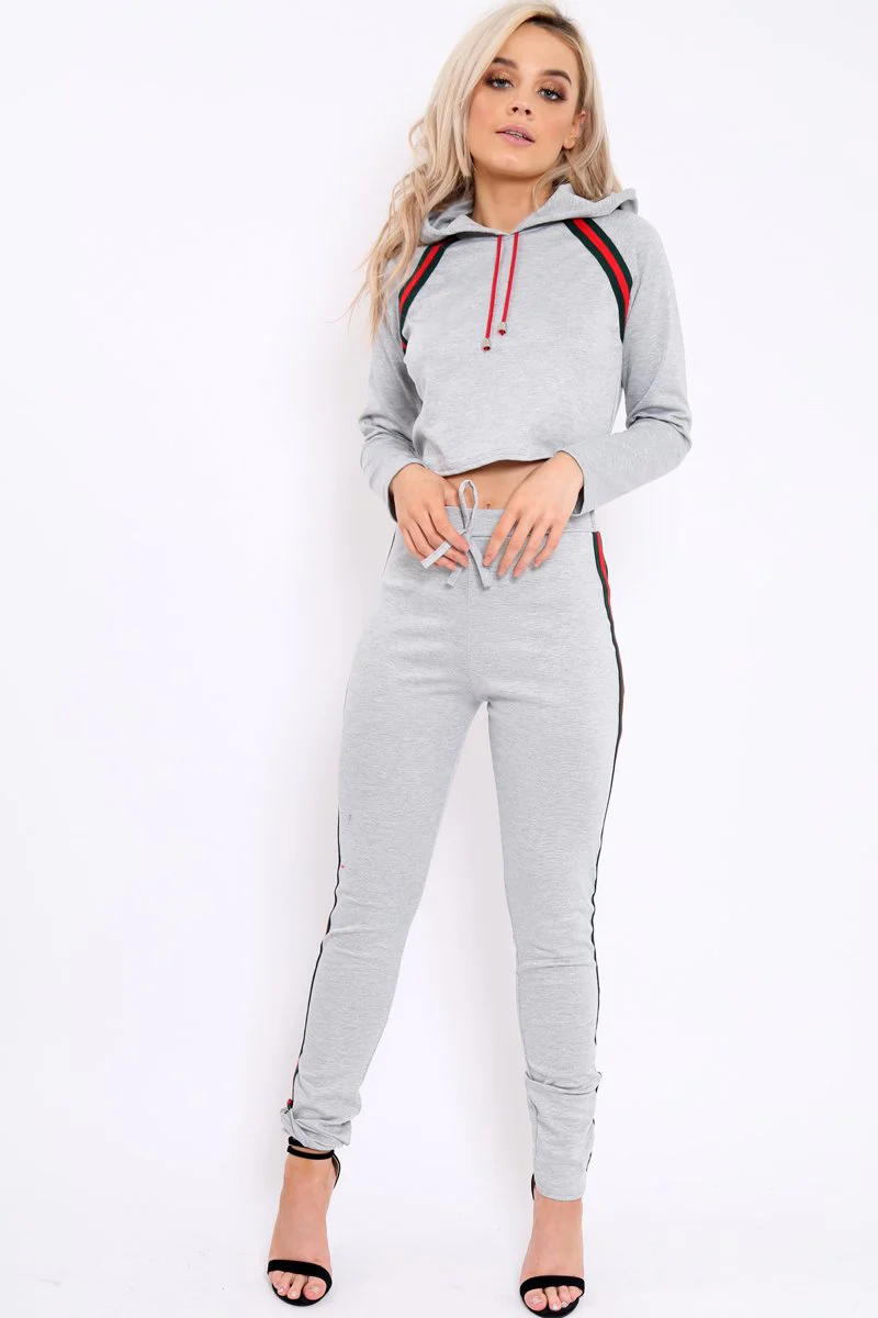 Grey Tracksuit with Khaki and Red Side Stripe - Beatrix - Image 3