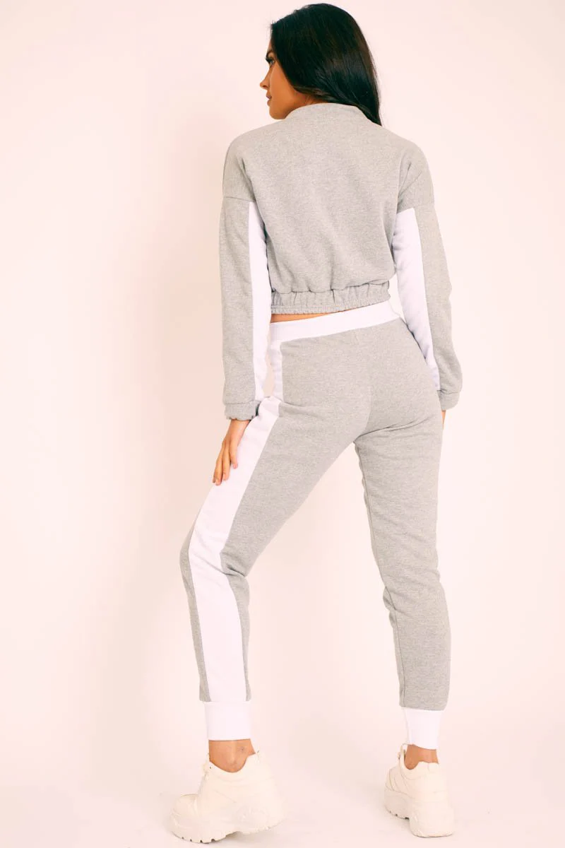 Grey White Stripe Cuff Bottom Tracksuit Co-ord - Nadie - Image 4