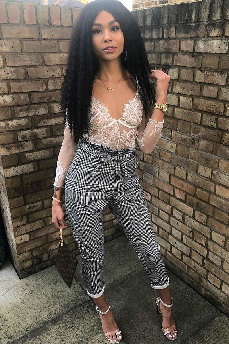 Hound-Tooth Paper Bag Tie Waist Cigarette Trousers - Karmen - Image 6