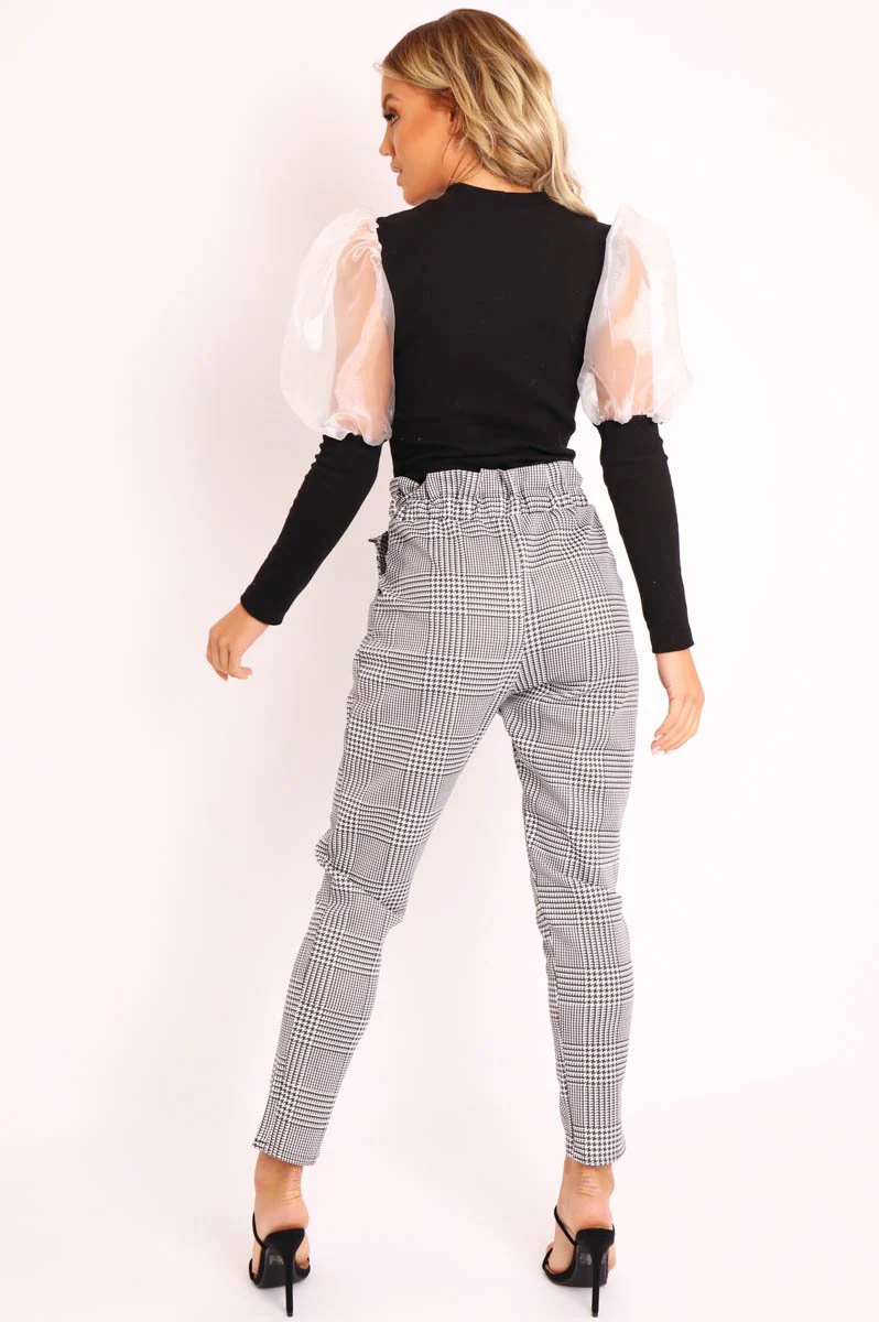 Hound-Tooth Paper Bag Tie Waist Cigarette Trousers - Karmen - Image 7