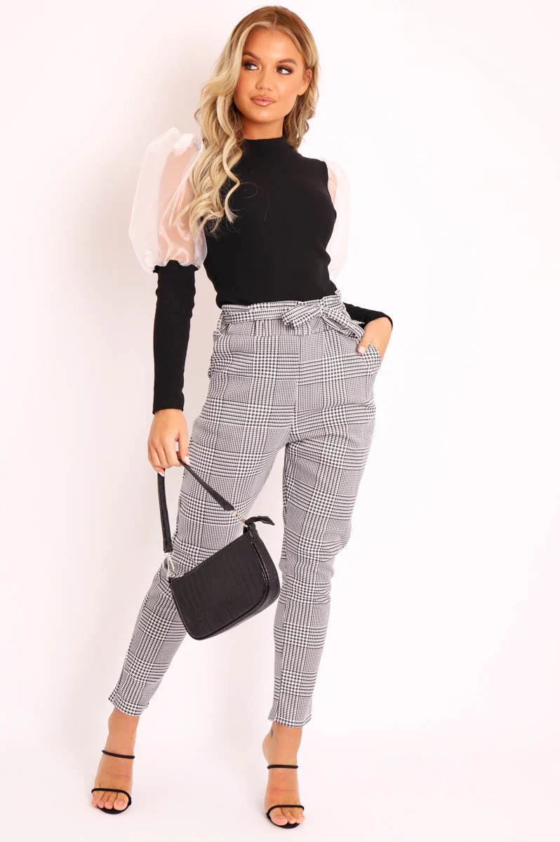 Hound-Tooth Paper Bag Tie Waist Cigarette Trousers - Karmen - Image 8
