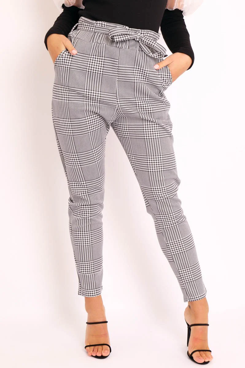 Hound-Tooth Paper Bag Tie Waist Cigarette Trousers - Karmen - Image 9
