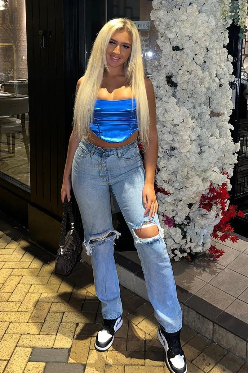 Mid Wash Denim Distressed Knee Extra Long Jeans - Ivelisse - Image 20