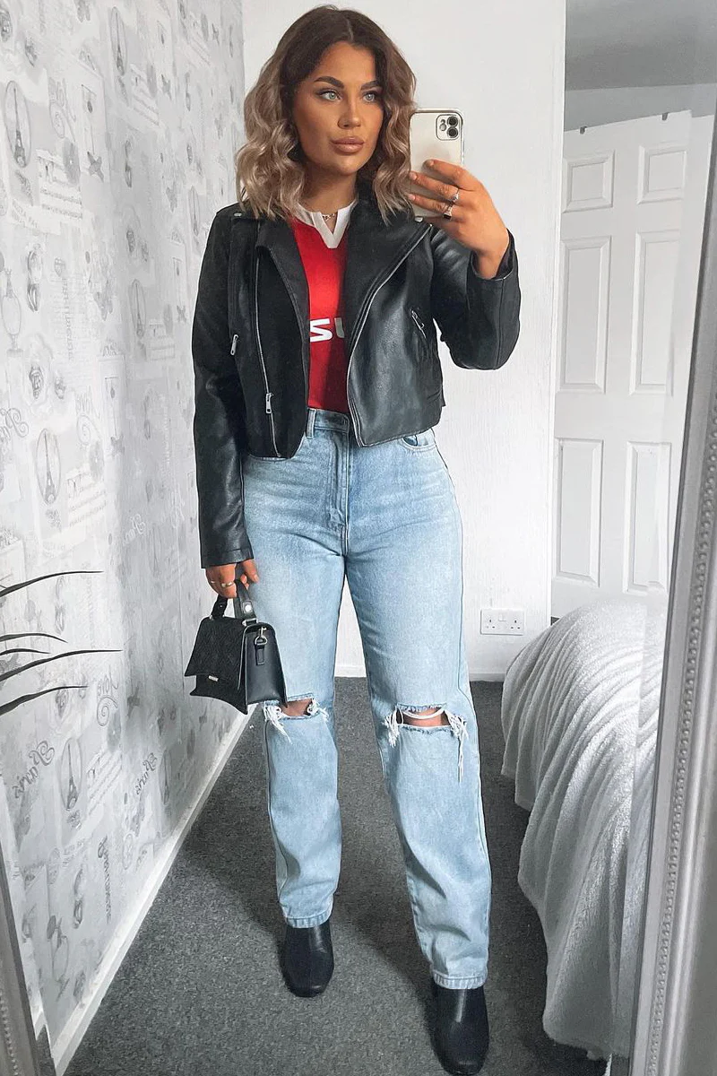 Mid Wash Denim Distressed Knee Extra Long Jeans - Ivelisse - Image 23