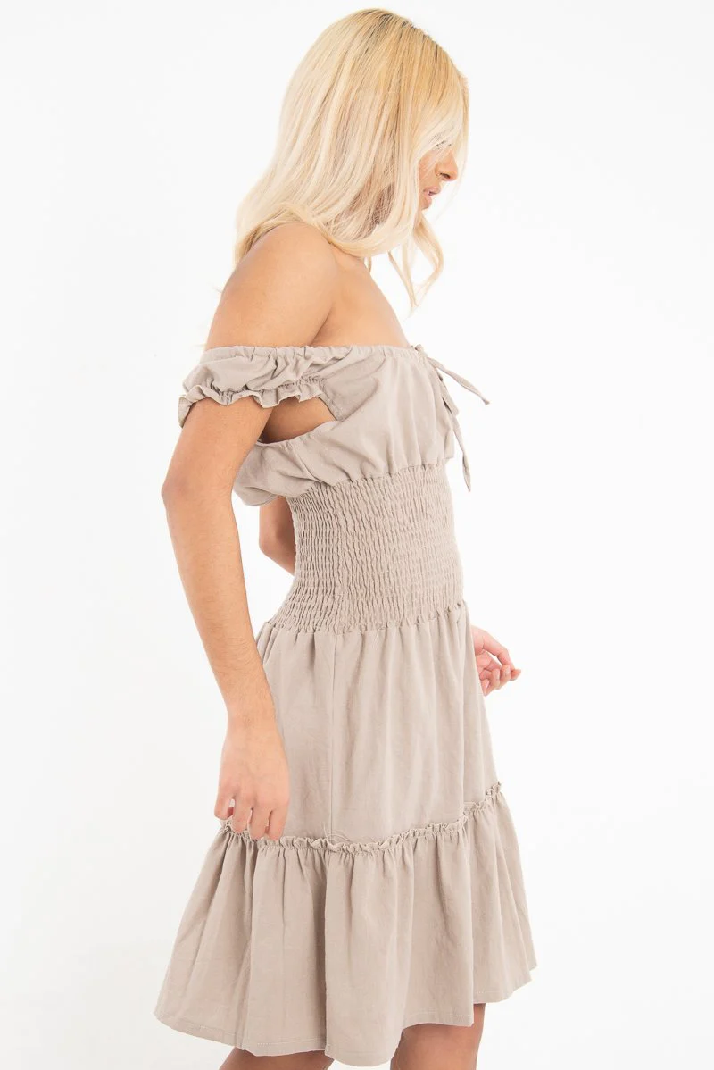 Mocha Ruched Tie Front Skater Dress - Zakara - Image 3