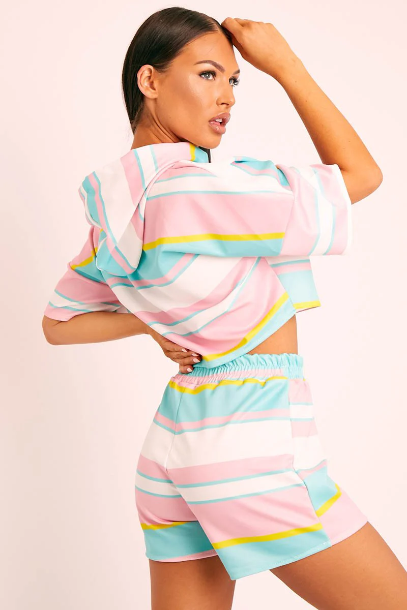 Mutli Pastel Stripe Hoodie Shorts Loungewear Co-ord - Kamaria - Image 5