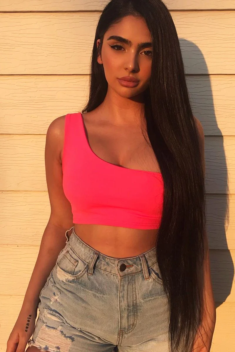 Neon Pink One Shouldered Crop Top - Kamri - Image 10