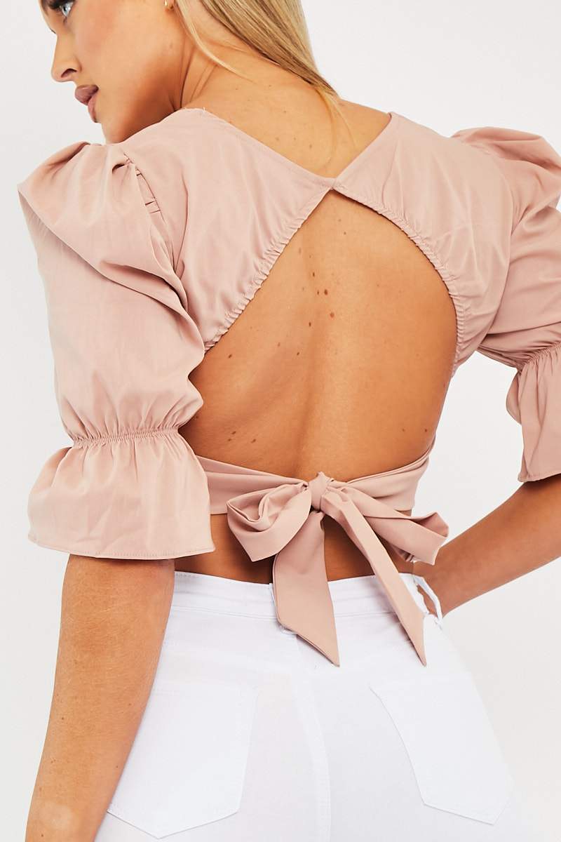 Nude Square Neck Open Back Crop Top - Faisa - Image 4