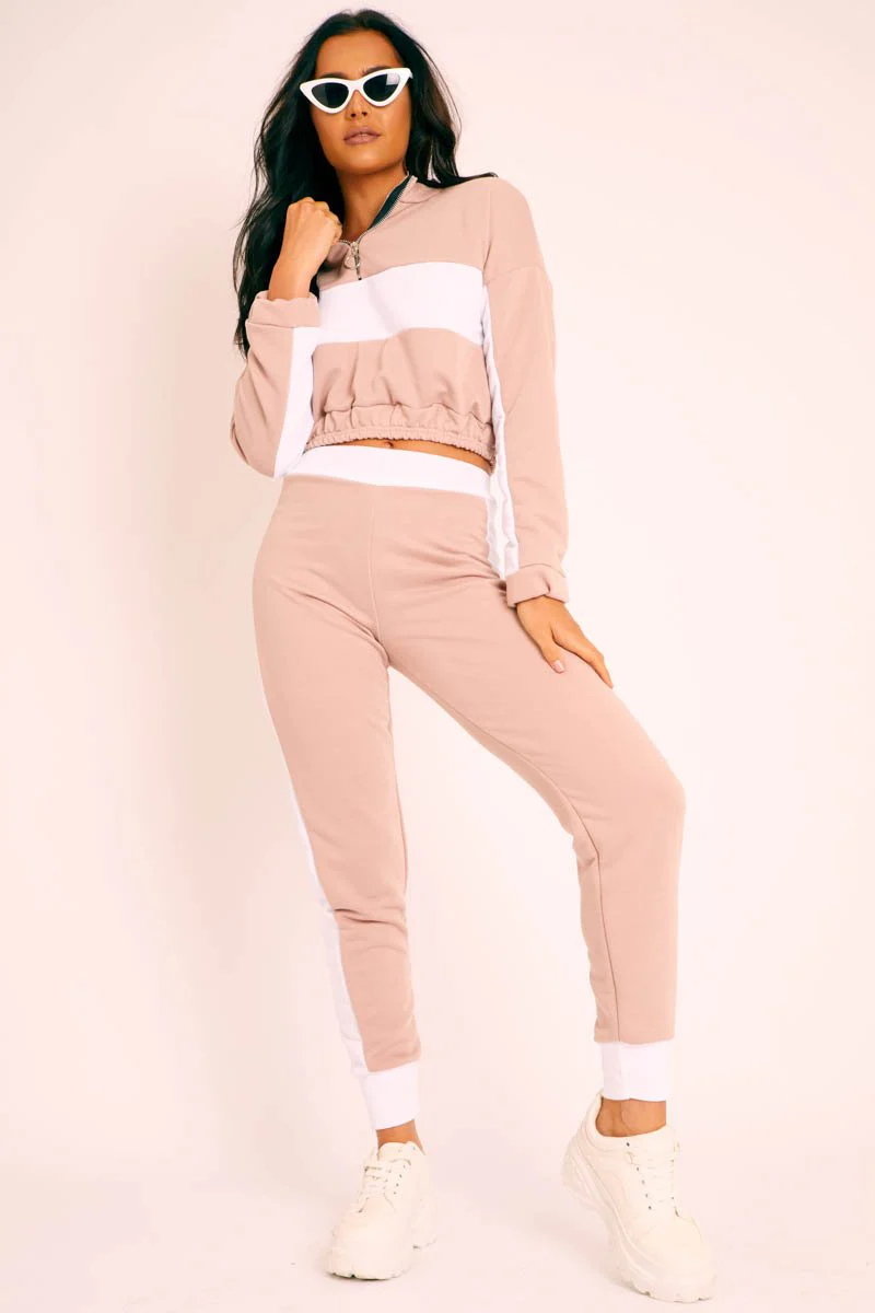 Nude White Stripe Cuff Bottom Tracksuit Co-ord - Nadie - Image 4