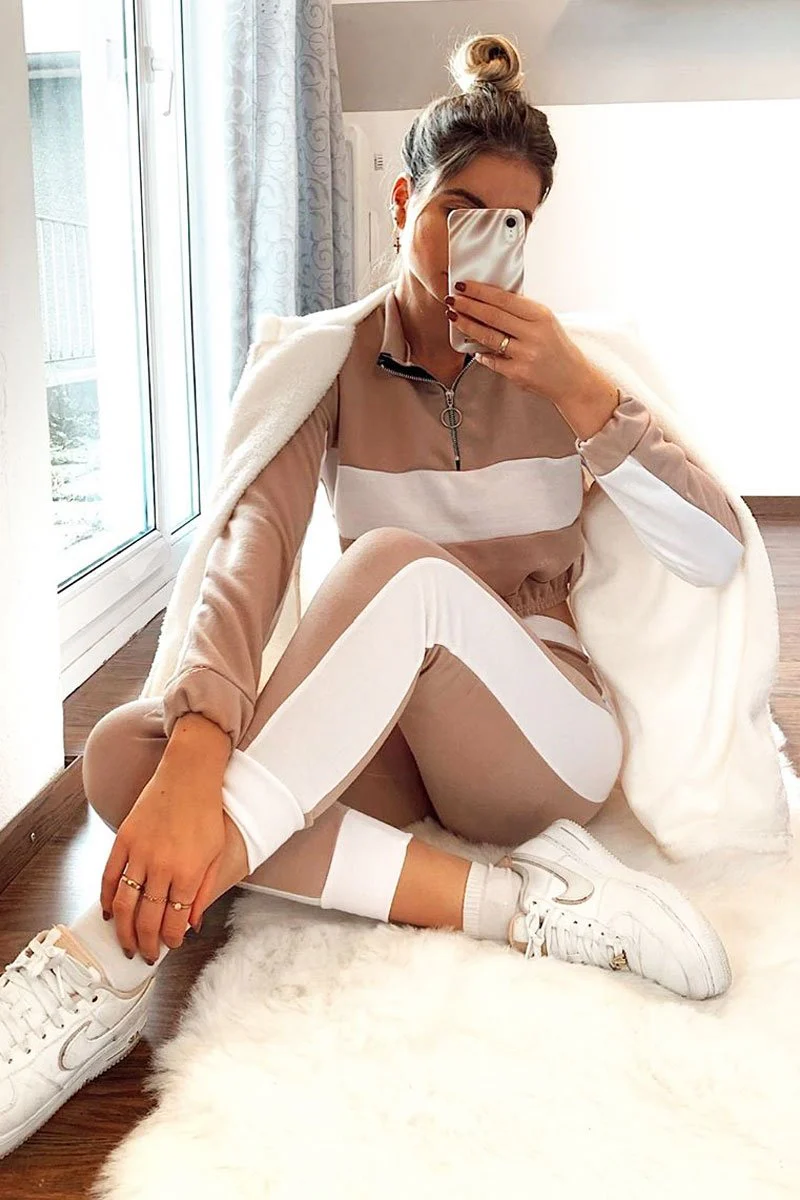Nude White Stripe Cuff Bottom Tracksuit Co-ord - Nadie - Image 8