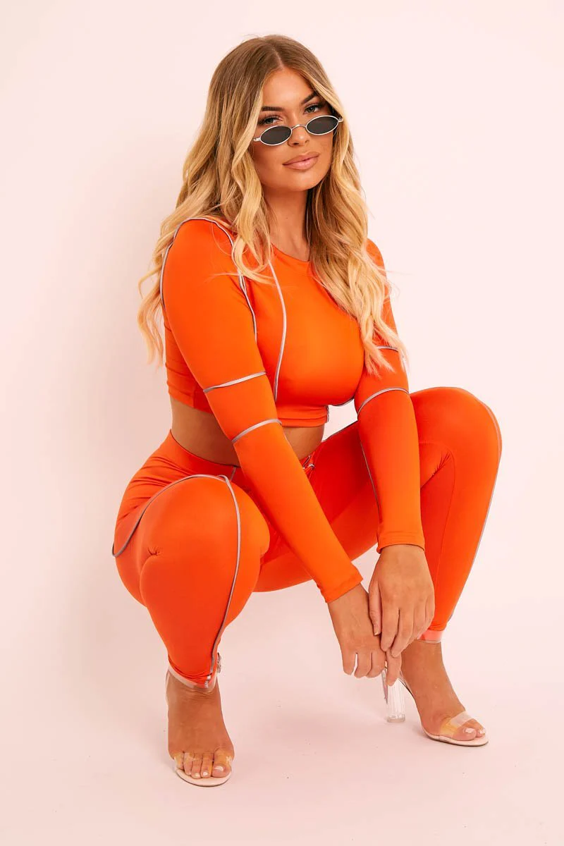 Orange Piped Crop Top Legging Co-ord - Deona - Image 3