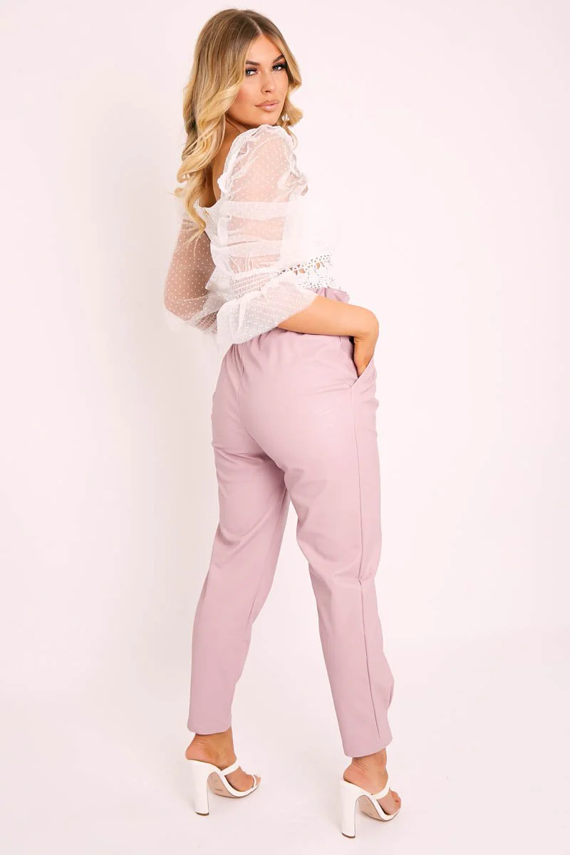 Pink Ring Belt Straight Leg PU Trousers - Jazmine - Image 4