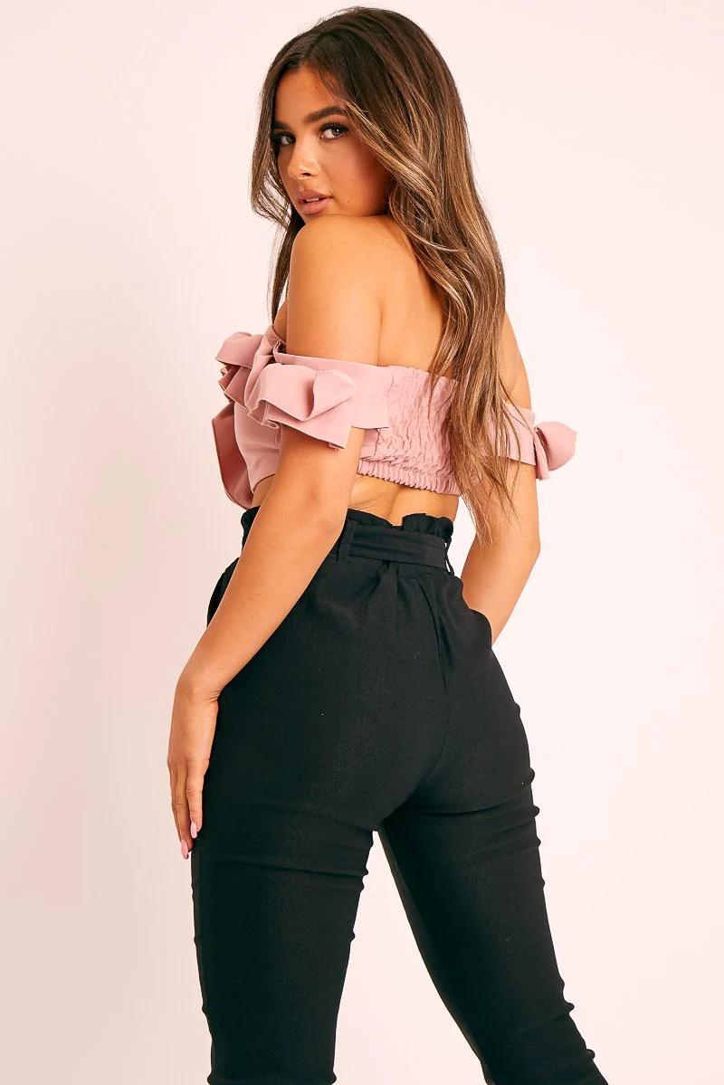 Pink Ruffle Front Bardot Crop Top - Lacie - Image 4