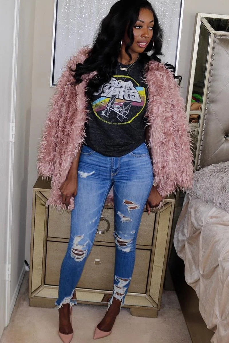 Pink Shaggy Faux Fur Coat - Evalina - Image 8