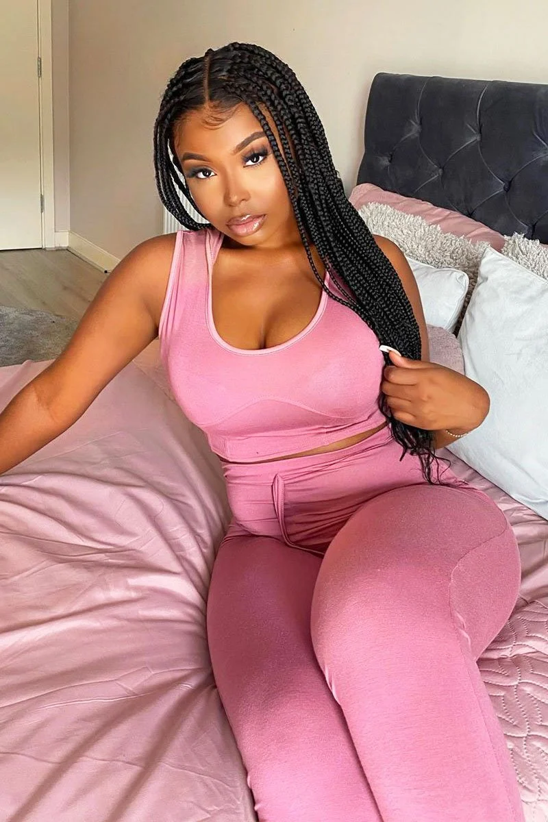 Pink Short Sleeve Hooded Crop Top and Leggings Loungewear Co-ord - Betty - Image 3