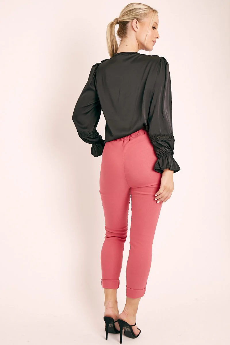 Pink Tie Belt Paperbag Waist Trousers - Jaylea - Image 4