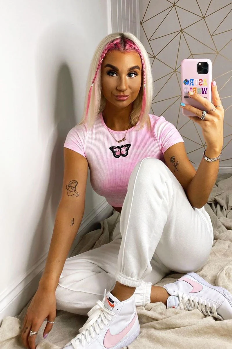 Pink Tie Dye Ribbed Butterfly Crop Top - Indya - Image 6