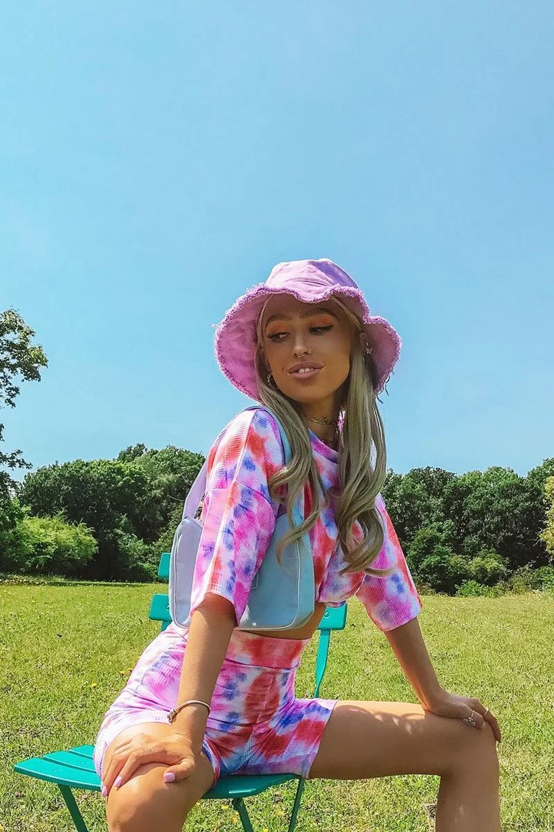 Pink Tie Dye Ribbed Cycling Shorts Co-ord - Haizlee - Image 6