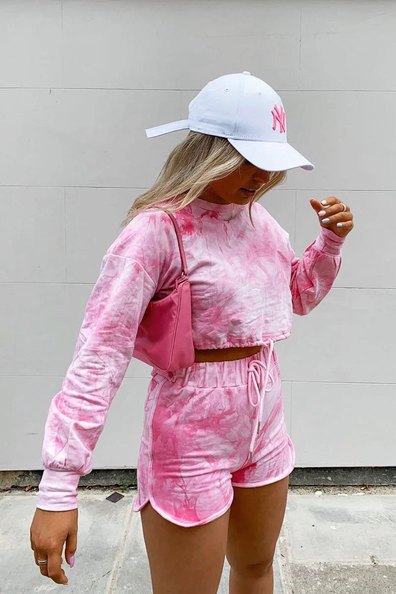 Pink Tie Dye Sweatshirt Shorts Loungewear Set - Jessa - Image 7