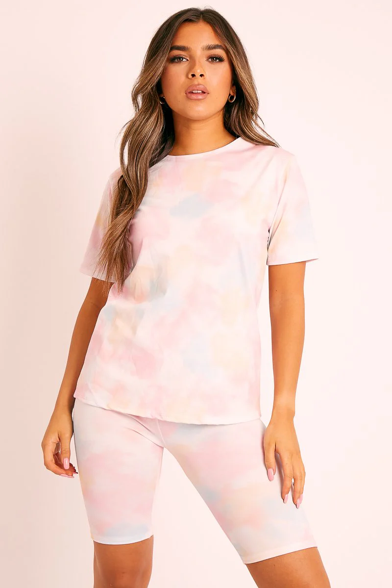 Pink Tie-Dye T-shirt Cycling Short Set - Boni - Image 3