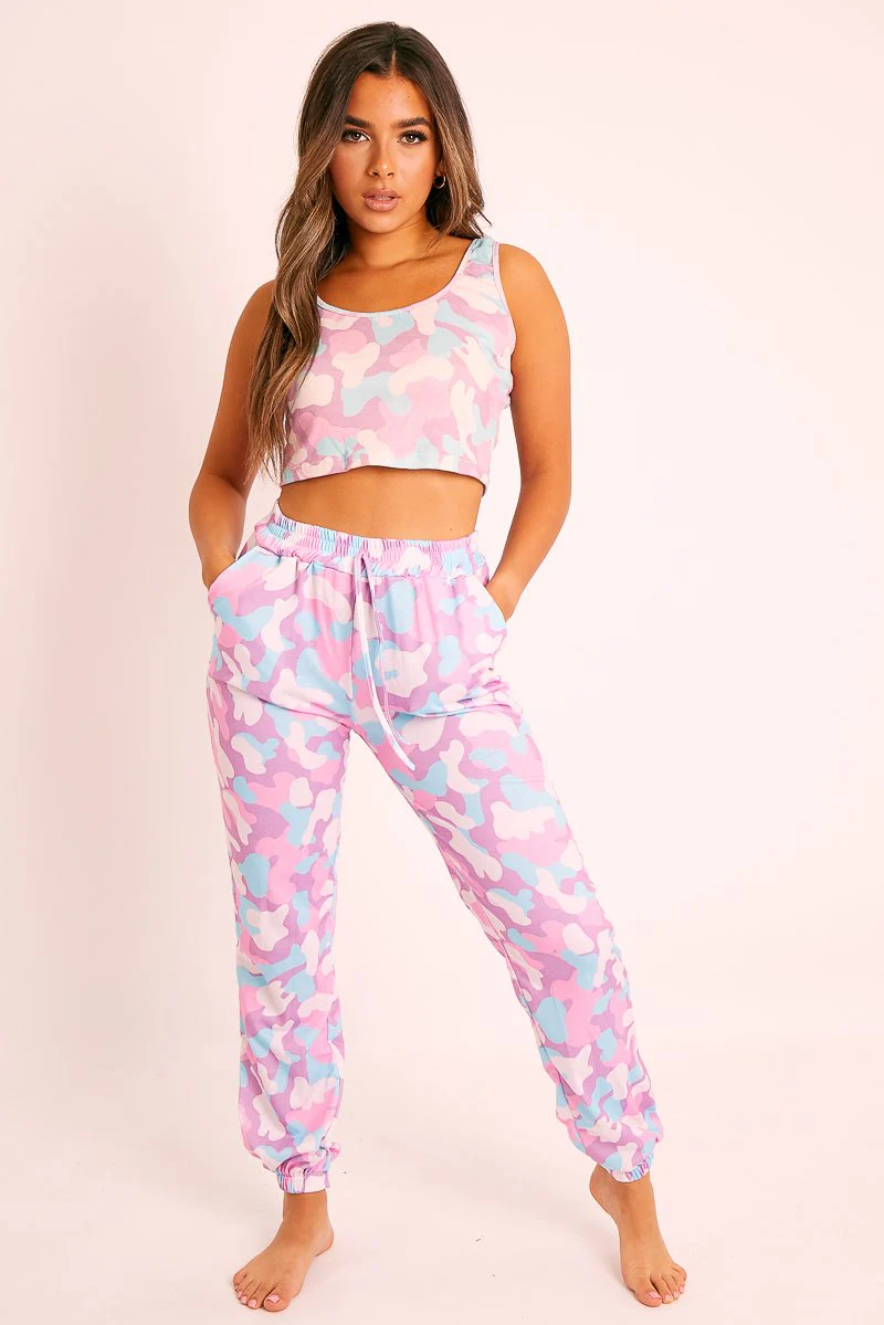 Purple Camo Crop Top Joggers Co-ord - Charna - Image 3