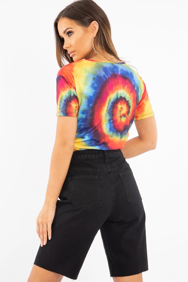 Rainbow Tie Dye Knot Detail T Shirt - Freddie - Image 3