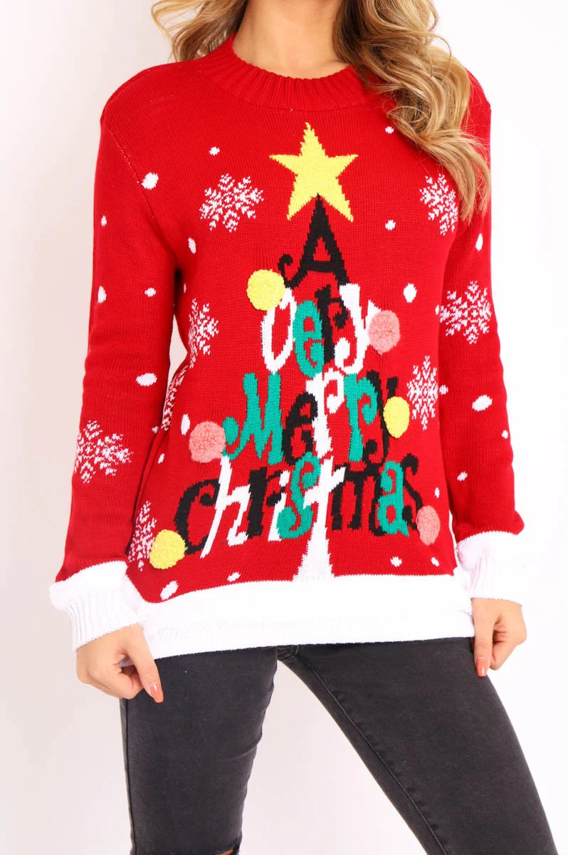 Red A Very Merry Christmas Slogan Jumper - Lotta - Image 3