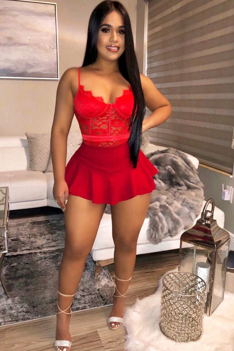 Red Frill High Waisted Shorts - Claudelle - Image 8