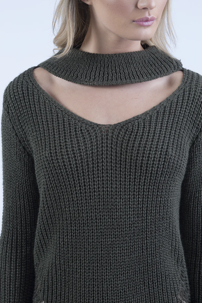 Red High Neck Cut Out Distressed Jumper Dress - Adalyn - Image 7